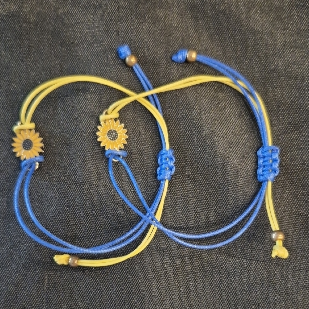 Pulabo Lucky Knot Adjustable Sunflower Cord Bracelet - Blue & Yellow Set Of 2